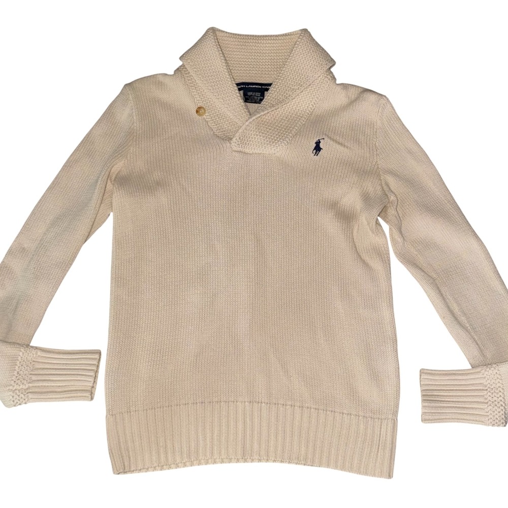 Ralph Lauren Sport Shawl Collar Sweater Womens Size XS Cotton Knit Pony Logo